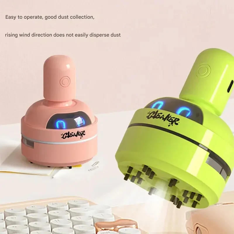 Cute Robot Desktop Vacuum Cleaner, White, USB Rechargeable Strong Suction, for Home Office School Desk Cleaning