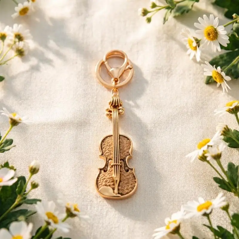 Stylish Alloy Violin Keychain For Bags Or Keys Present For Music Lovers E0BF