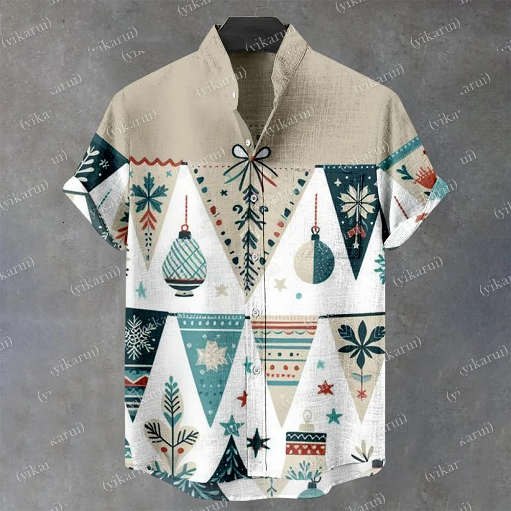 Hawaiian Spring Summer Fashion Casual Linen 3D Printed Street Travel Walking Beach Printed Short Sleeve Button Shirt