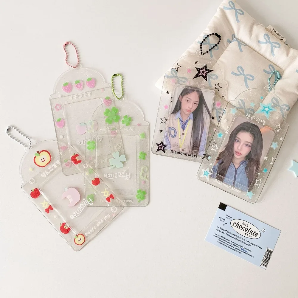 Star Strawberry Korean Photocard Holder PVC Card Cover Keychain Pendant ID Photo Photocard Frame Idol Photo Card Korean Style