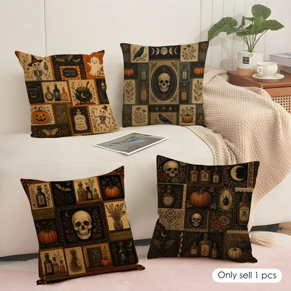 Vintage Witch Apothecary Cushion Cover Soft Short Plush Pillow Cover Smooth Cozy Texture Aesthetic Cushion Case Home Decor