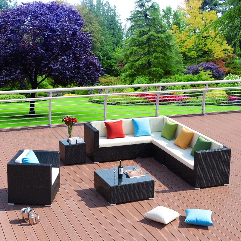 *s for Outdoor  Sofa Tempered Glass Tabletop Furniture Segmented Combination Synthetic Rattan Wicker Sofa Set&