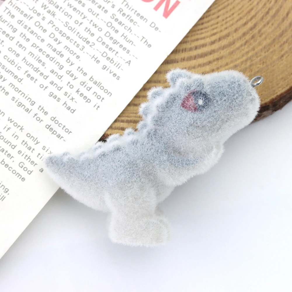 10pcs 3D Flocking Resin Dinosaur Charms Domineering Animal Pendant Accessorie for Keychain Bracelet DIY Making Jewelry Adornment