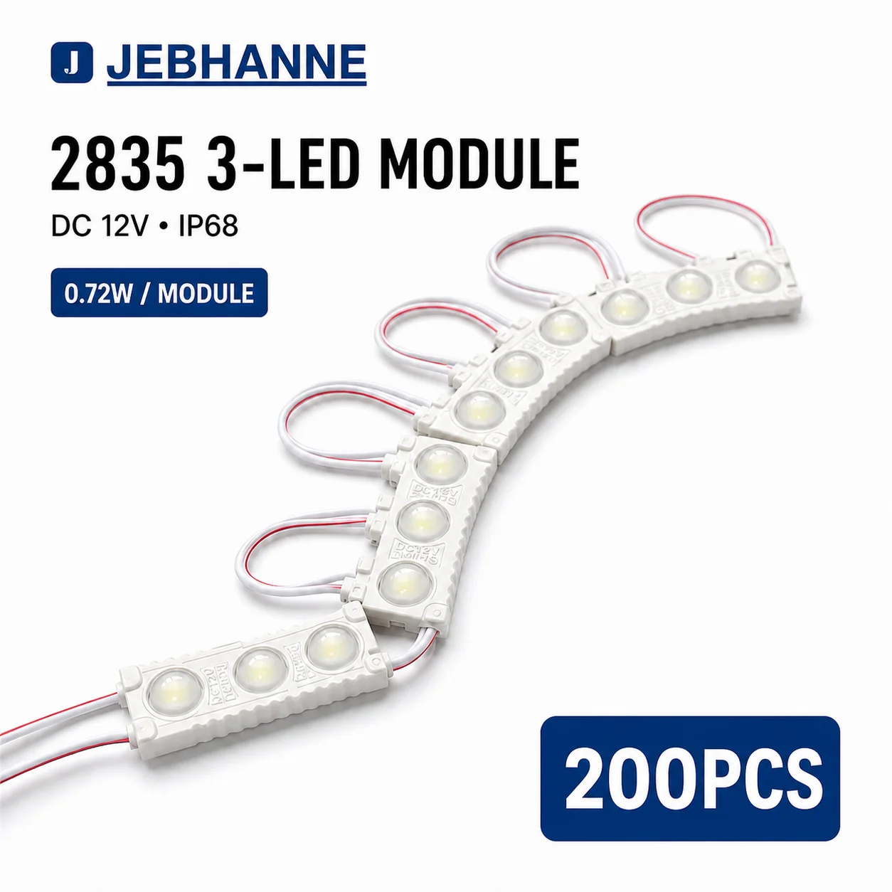 200PCS 2835 3 LED Module DC 12V 0.72W IP68 Waterproof Sign Light for Channel Letters Light Box Advertising