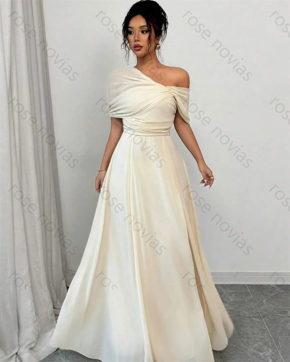 Robe De soirée en mousseline De soie blanche, personnalisée, de haute qualité, élégante, épaules dénudées, sans manches, robes De soirée formelles