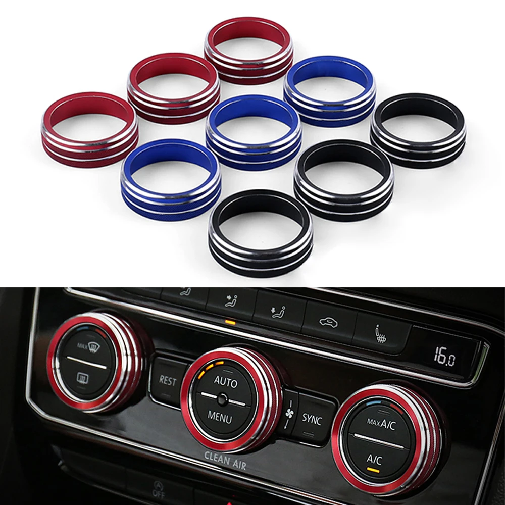 3Pcs Car AC Control Ring Auto Ignition Key Ring Switch Sticker for VW Tiguan Atlas T-roc Ateca FR Passat B8 Variant 2017-2019