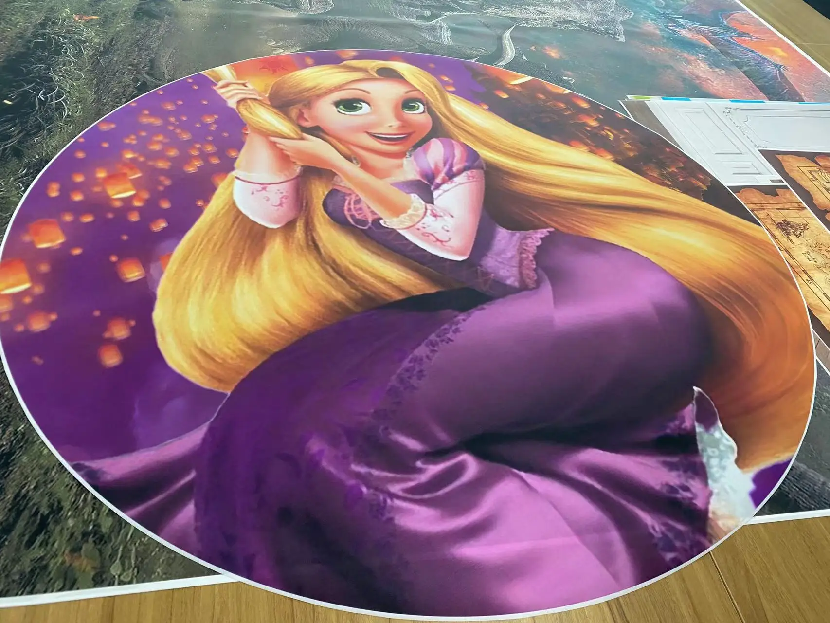 Blond Rapunzel Princess Princess Round Circle Bacdrop Backdrop for Girl Happy Birthday Decor CandyTable Banner Covers