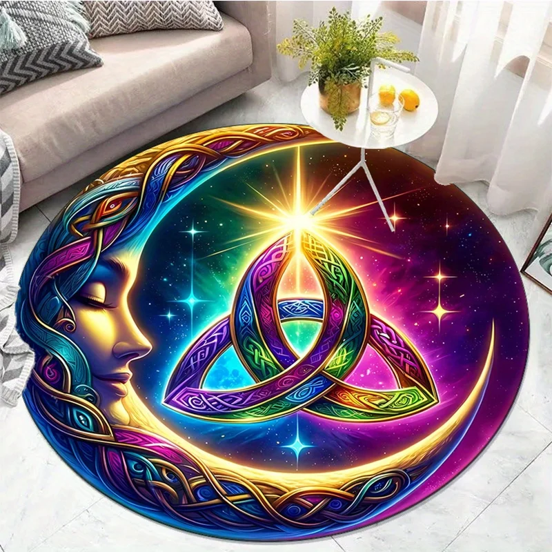 Cosmic Celtic Trinity Knot Goddess Round Rug Psychedelic Art Space Design Spiritual Yoga Meditation Room Decor