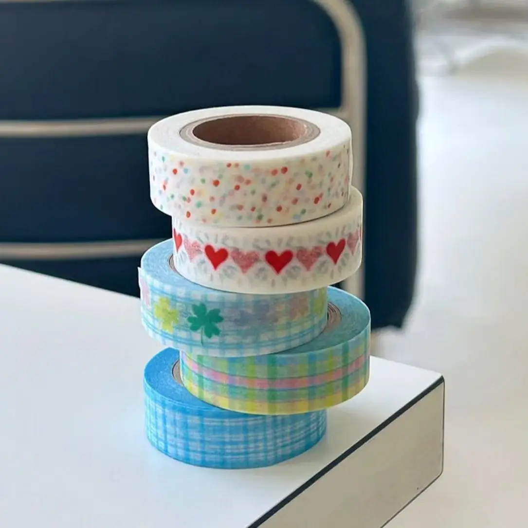 5 Rolls Ins Korean Simple Washi Tape Sweet Heart Polka Dot Plaid Masking Tape for Hand Account Scrapbook DIY Decoration