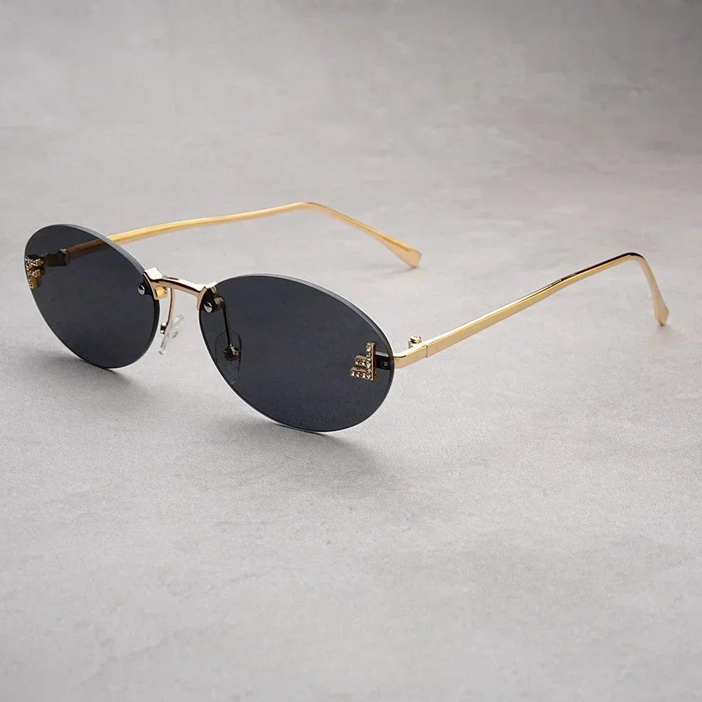 

Rimless Oval Sunglasses Women 2025 New Fashion Gradient Ocean Lenses Sun Glasses Stylish Women Luxury Brand Design Shades