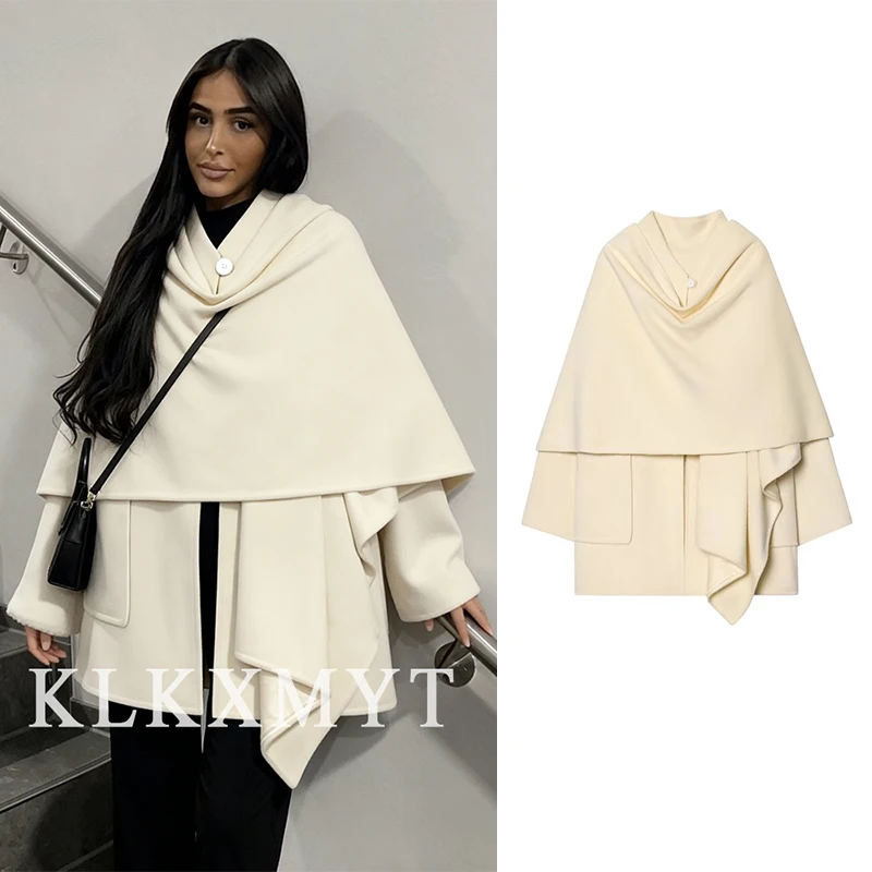 

Women's Solid Color Coat 2025 Women Long Sleeve Button Scarf Collar High Street Short Coats Lady Autumn New Outerwears