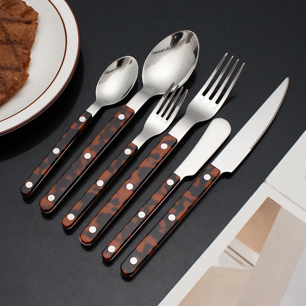 304 Stainless Steel Steak Knife, Fork,leopard Print Three Nail Handle Tableware, Western Style Knife, Fork, Spoon, Dessert Spoon