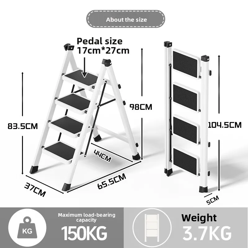 Folding Ladder Carbon Steel Thickened Rungs Indoor Stable Compact Storage Load Bearing Safe Climb Home Folding Ladder