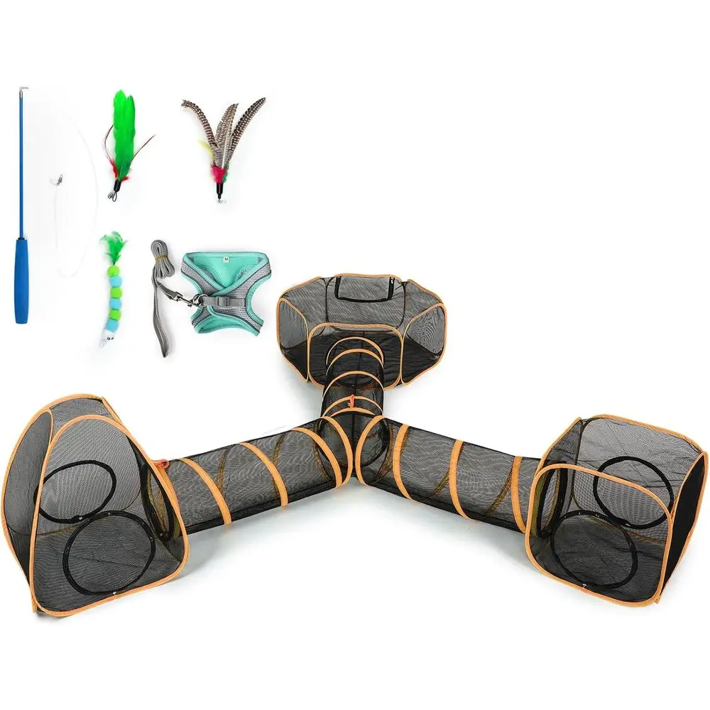 

All-in-One Outdoor Cat Tent with Tunnels, Enclosure, Leash, Wand Toy, and Feather Toys