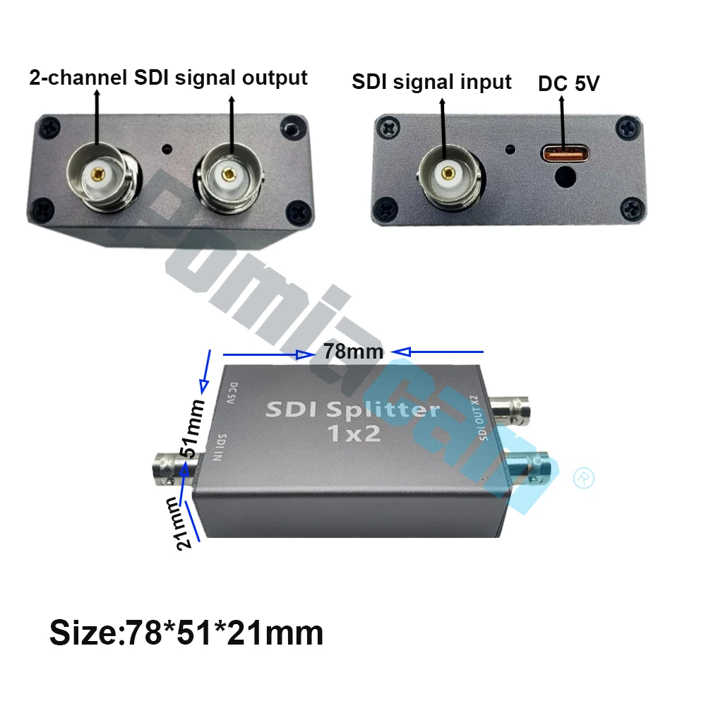 S2S SDI Splitter 1 to 2 Out 3G/HD-SDI Signal Splitter 1080P Video Distributor BNC Loop Out TYPE-C 5V input plug and play
