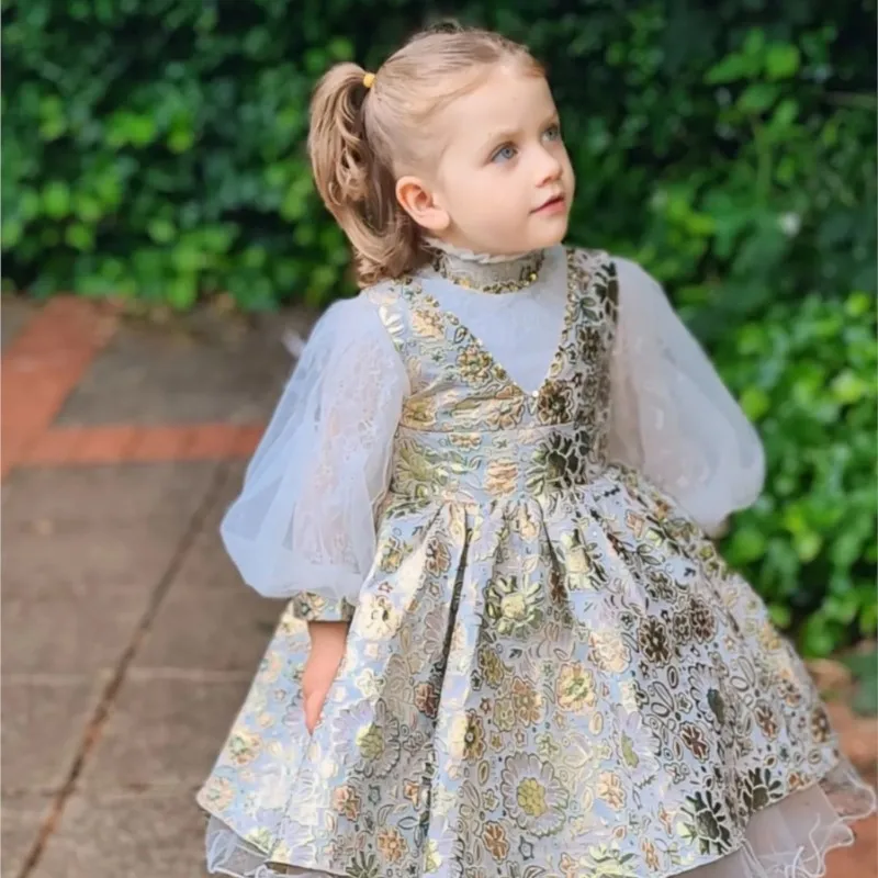 

Baby Girl Princess Tutu Dress Infant Toddler Child Lace Pearl Mesh Vestido Long Sleeve Wedding Birthday Party Baby Clothes 1-14Y