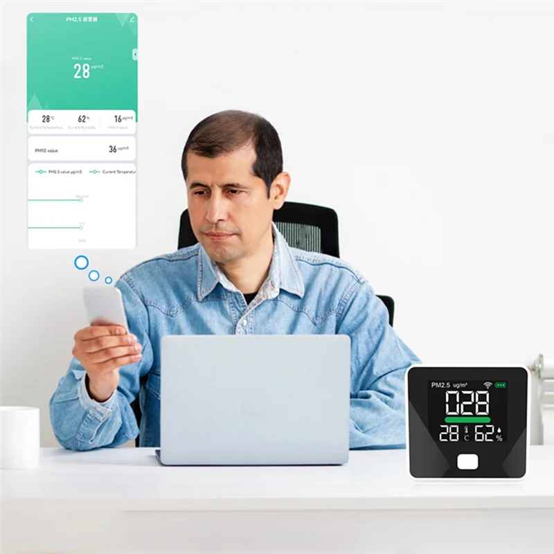 

AF93-Tuya Wifi Air Quality Meter PM2.5 Temperature Humidity Tester Portable LED Display For Home Office