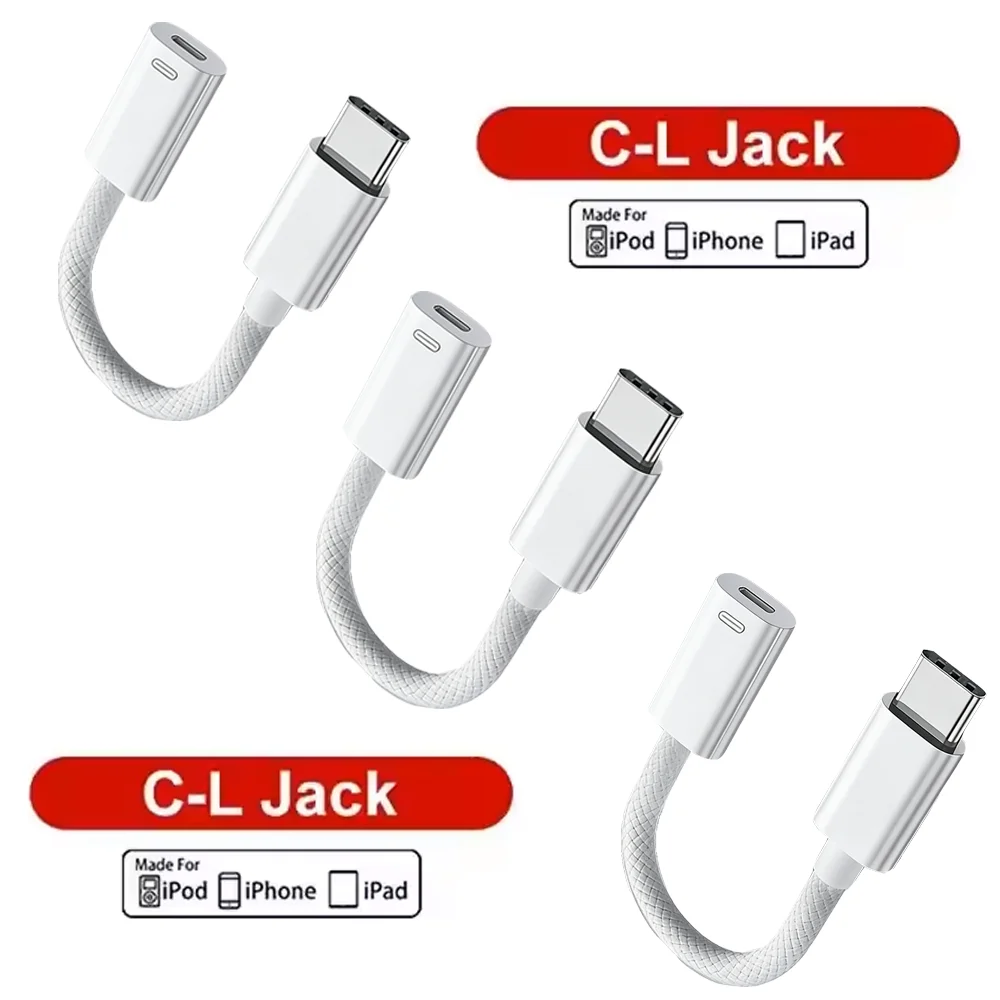 USB Type C to Lightning Earphone Adapter Short Wire Suitable for Apple iPhone 16 Earphone Audio Cable