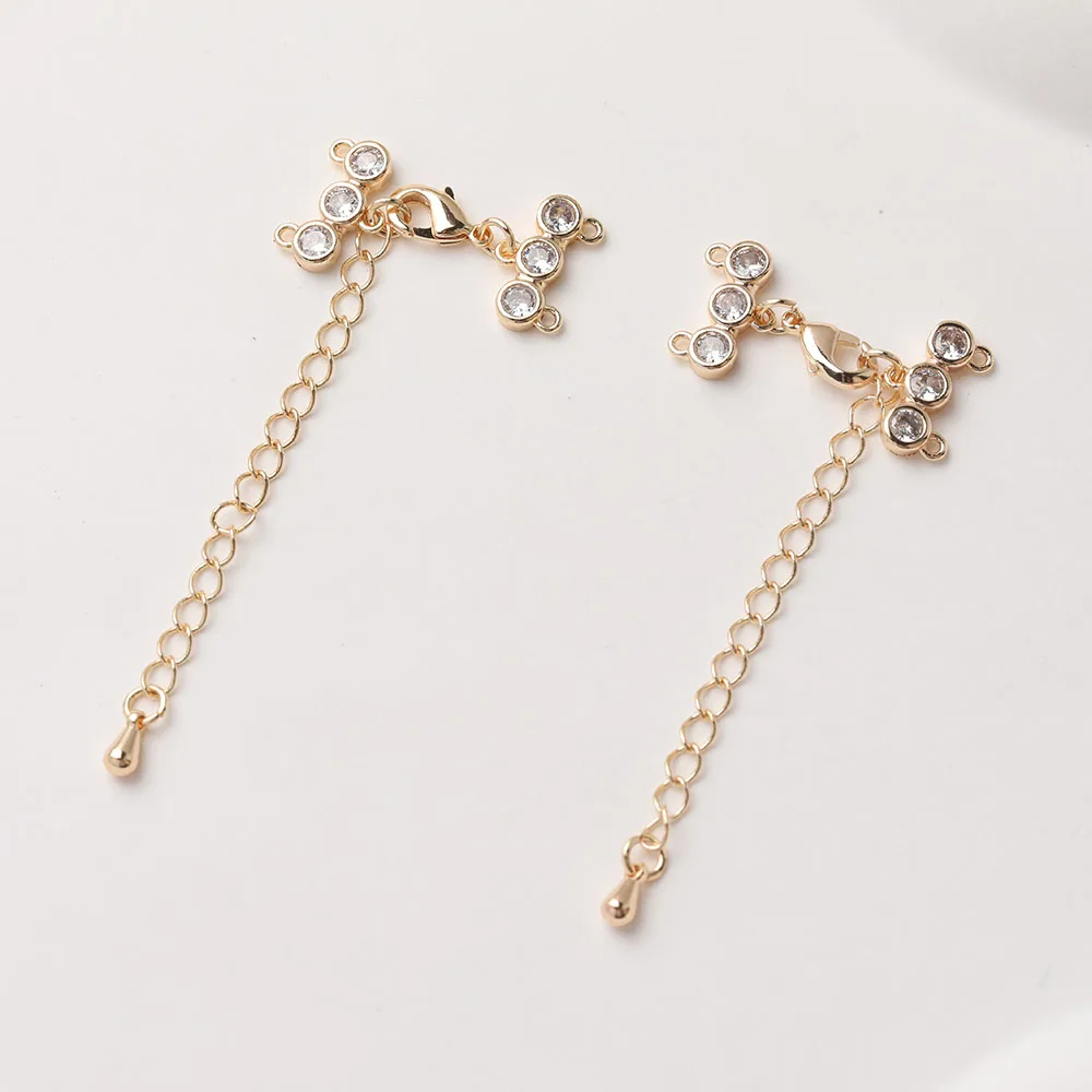 1PCS 18K Gold Plated Three Row Zircon Two Hole Ending Connector Chain Buckle Bracelet Accessories Jewelry DIY Making Supplies
