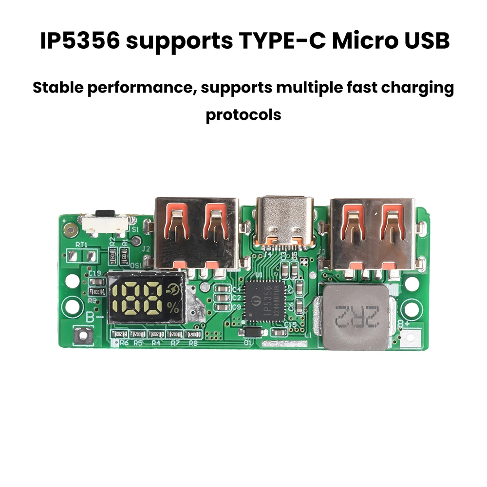 5V 3A Lithium-ion Battery Digital Display Fast-Charging Module, Charging Protection Module, Type-C and Micro USB Ports