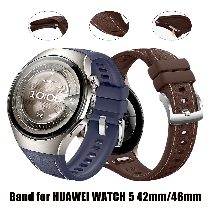 

Оригинальный силиконовый кожаный ремешок для Huawei Watch 5, 46 мм, резиновый ремешок без зазоров для Huawei Watch 5, 42 мм, нижний быстросъемный ремешок
