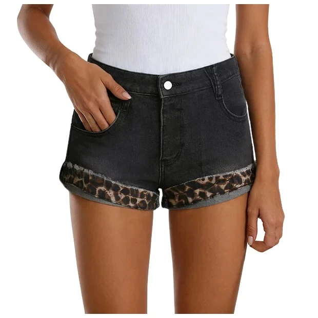 Jean Shorts Womens Summer Rolled Stretchy Hotpants Mid Waist Casual Denim Short Pants Woman Shorts With Pockets Streetwear