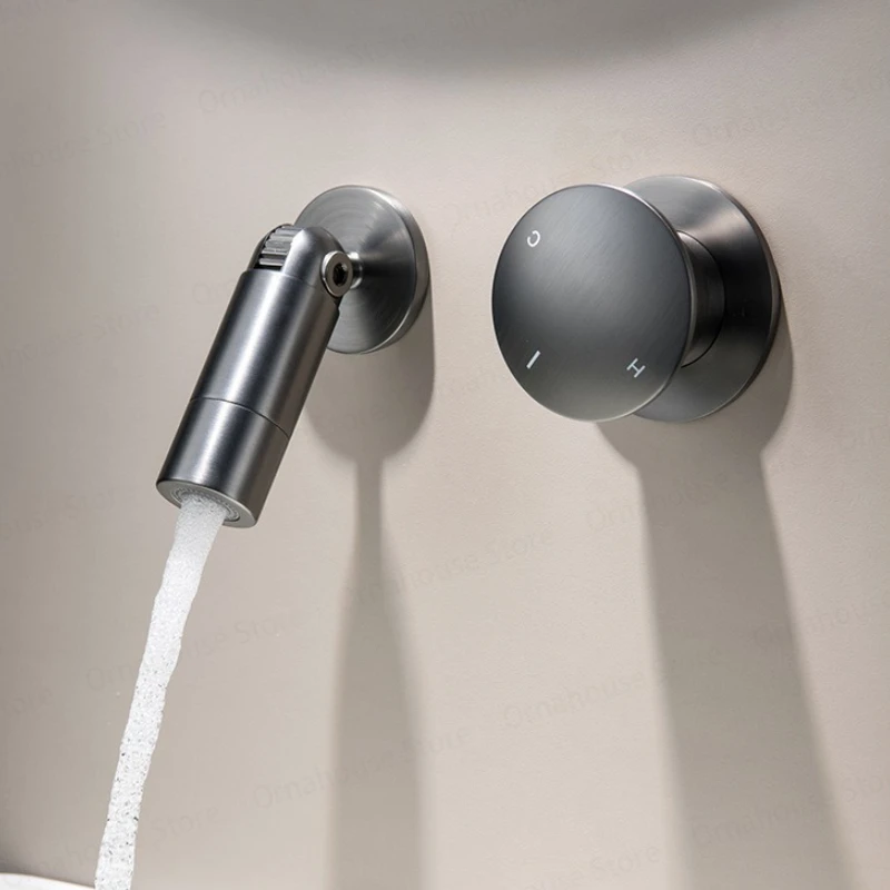 Embedded Washbasin Faucet All Copper Concealed Into The Wall Type Foldable Washbasin Faucet Hot and Cold Bathroom Faucet