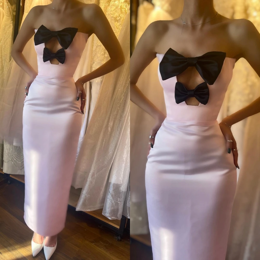 Customized Elegant Strapless Mermaid Anke Length Evening Dress Bows S Formal Occasion Gown Вечернее Платье В Пол С Рукавамиفساتي