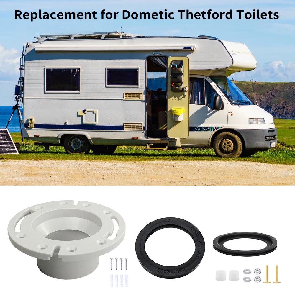RV Toilet Seal and Socket RV Toilet Flange Kit Replacement for Dometic Thetford RV Toilets Replaces 385345892 Flange, 3-in-1 Set
