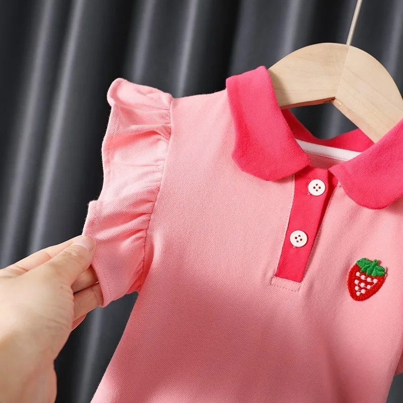 Korean Baby Girl Dress Children\'s Clothes Short Sleeves POLO Dress For Kids Girl Student Girls Princess Dress