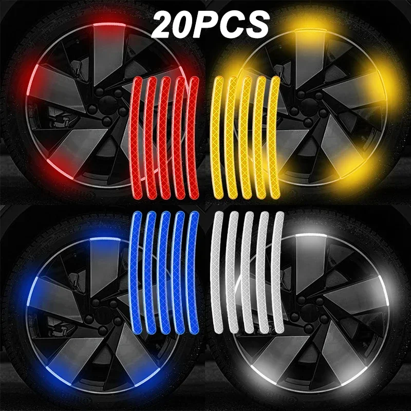 20Pcs Colorful Reflective Strips Car Motorcycle Wheel Hub Stickers Car Styling Decal Sticker Auto Moto Decor Decals Accessories