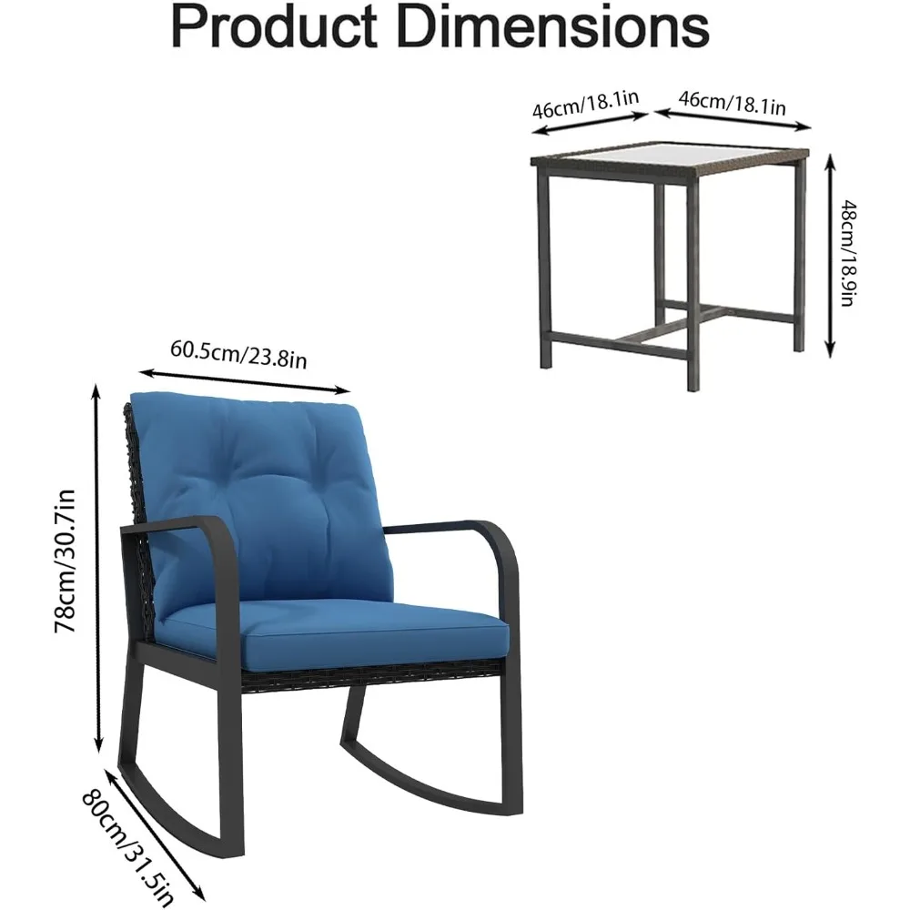 3 Piece Rocking Bistro Patio Set, Outdoor Rocking Chair, Outdoor Bistro Sets Wicker Patio Furniture Rocking Chairs Sectional Cou