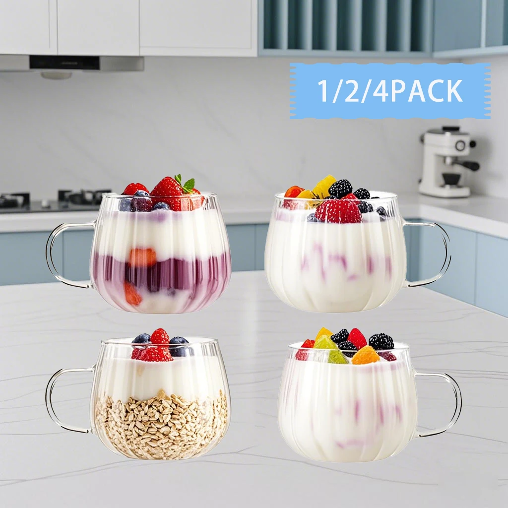 1/2/4Pcs-450Ml Stripesd Glass Transparent, Pumpkin Stripesd Glass for Coffee, Juice, Cold Drink, Summer Cold Drink Cup, Espresso Cup, Wide Mouth, Kitchen Utensils