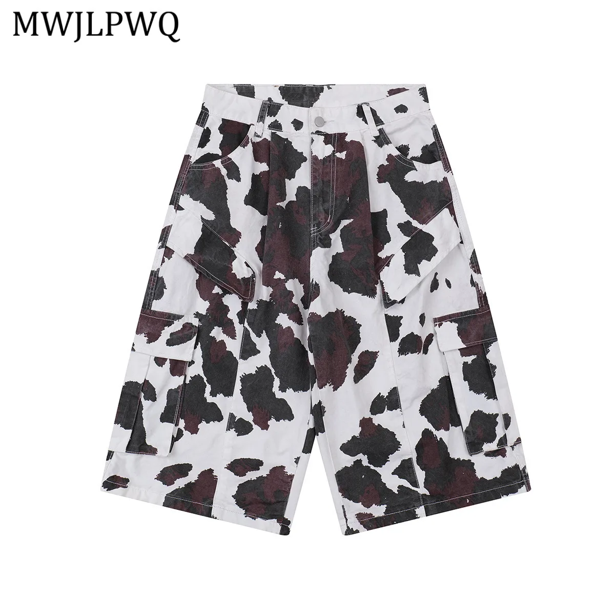 

MWJLPWQ 2025 летние камуфляжные шорты-карго унисекс в американском стиле, плиссированные дизайнерские свободные широкие брюки с боковыми карманами, модные 20912