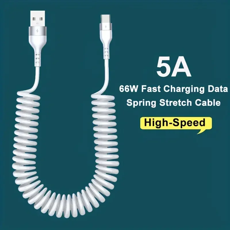 Olaf 5A Type C To USB C Cable Fast Charging Spring Telescopic USB Type C Data Cable For Xiaomi Redmi Huawei Honor USB C Cable