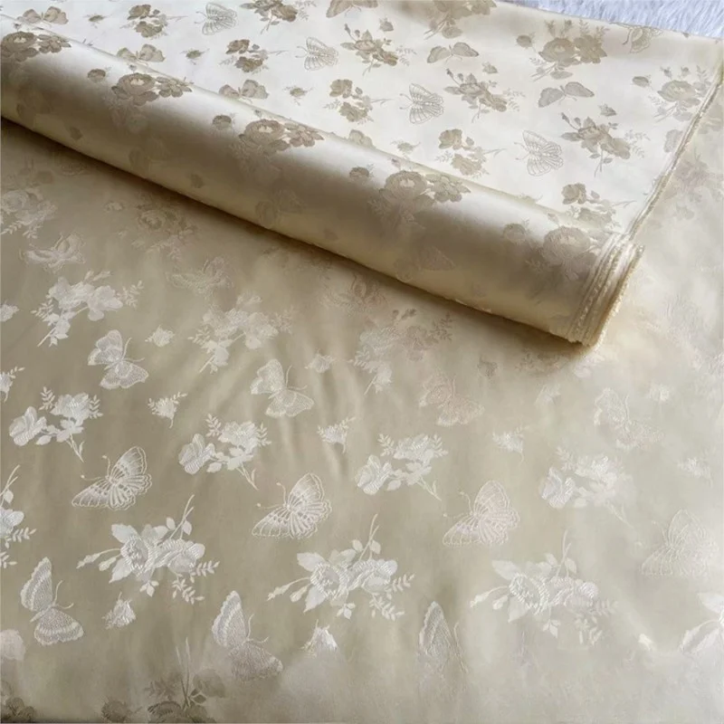 

Summer skin-friendly and breathable jacquard satin flower silk fabric cheongsam Hanfu