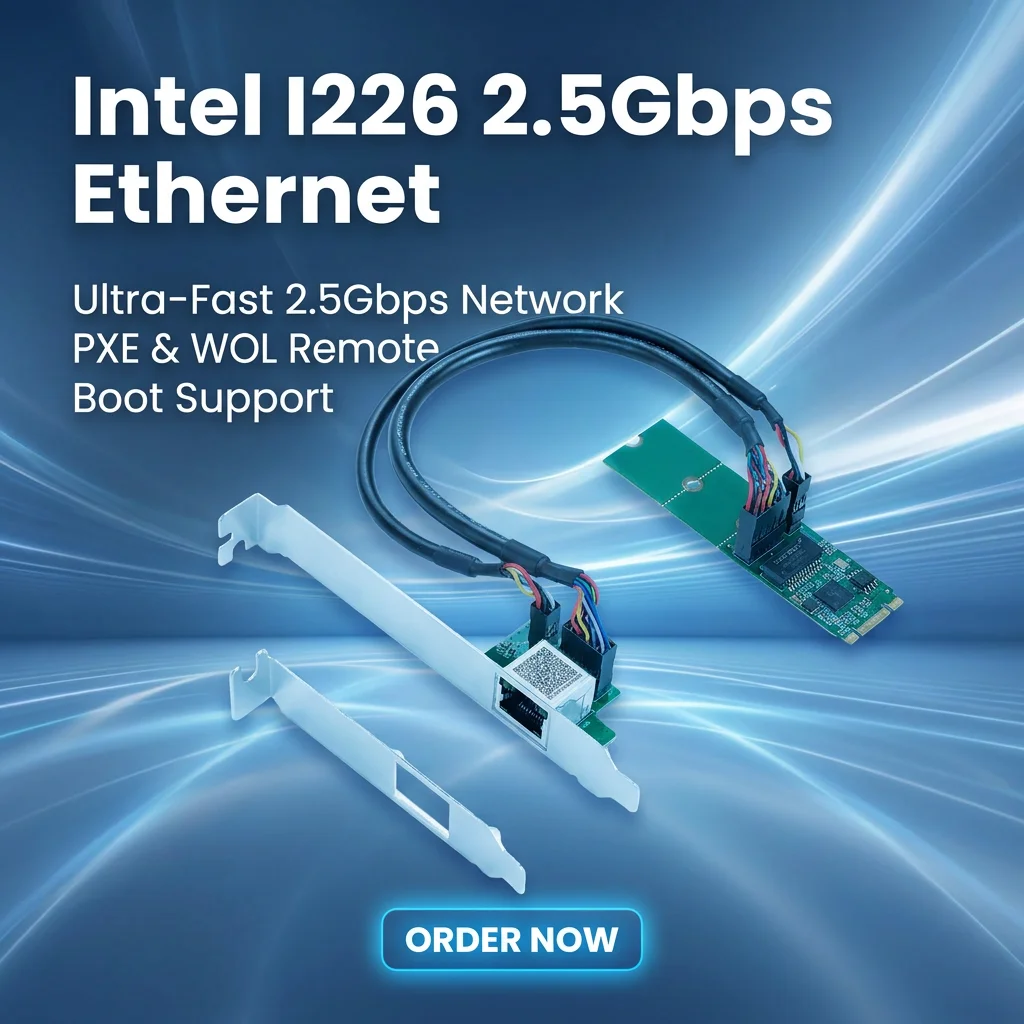 Intel I226 Chipset 2.5GBase-T 1 Port 2500Mbps M.2 B Key M Key to PCIe 2.5Gb Ethernet Card RJ45 LAN Controller Card