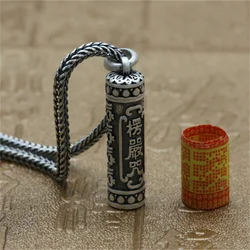 Personality S925 Silver Chain Necklace Men Jewelry Ethnic Style Shurangama Sutra Mantra Box Pendant Male Retro Necklace Amulet