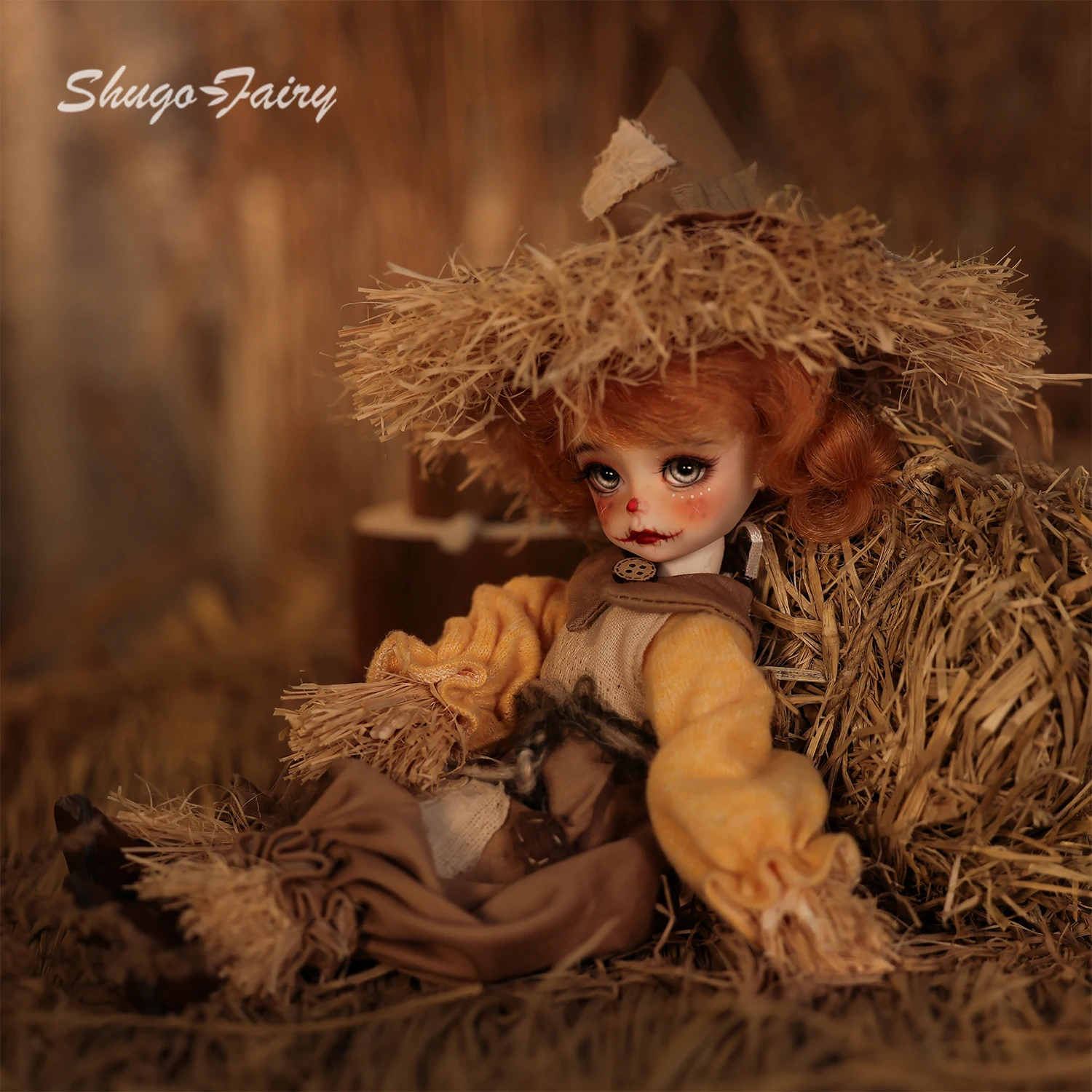 

BJD Doll 1/6 Nitta F Handmade Scarecrow Resin Figure Clown Guardian of The Crops W/ Hat Shugafairy Full Set