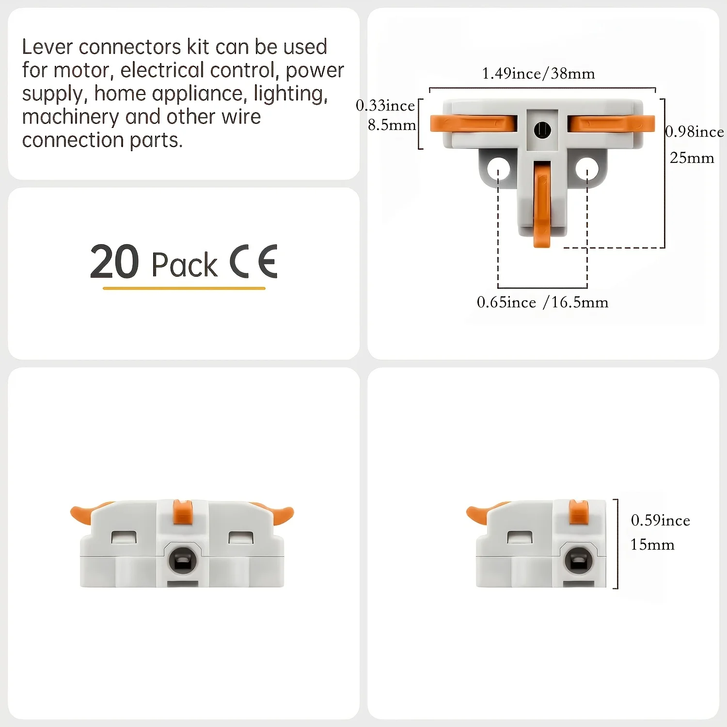 20Pcs 3 Way T-Shape Connectors for Wiring, Quick Wire Splitter Connector for Circuit Inline 24-12 AWG