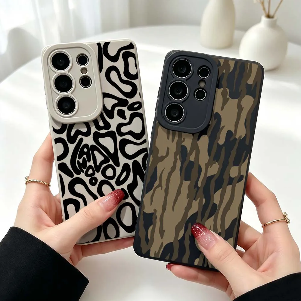 Cartoon Brown White Camouflage Silicone Cover For Samsung Galaxy S26 S25 S24 S23 S22 S21 Ultra Plus FE Drop-resistant Phone Case