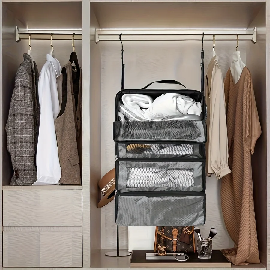 Suitcase Organizer High-capacity Travel Luggage Organizer Hanging Shelve Packing Cube Closet Collapsible Hanging Storage Bags - view 3