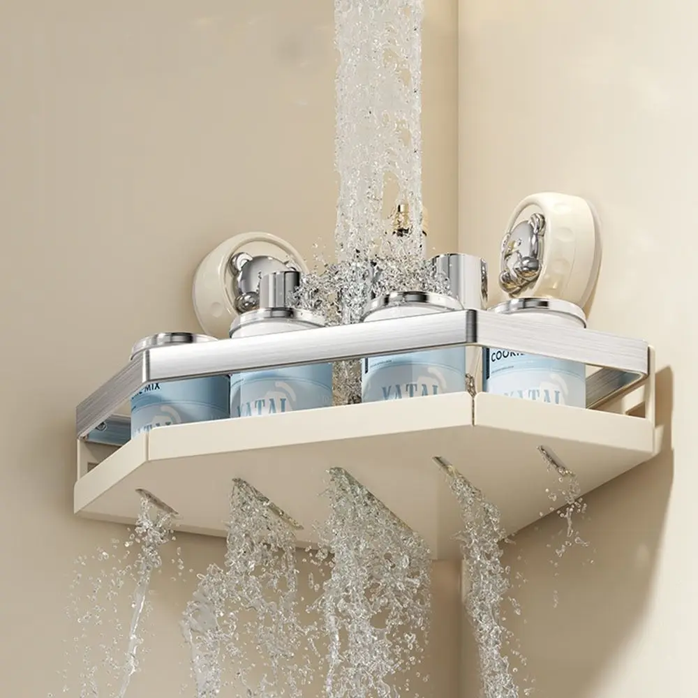 Stainless Steels Suction Cup Storage Shelf Triangular Punch Free Wall Hanging Storage Rack Removable Strong Load-bearing