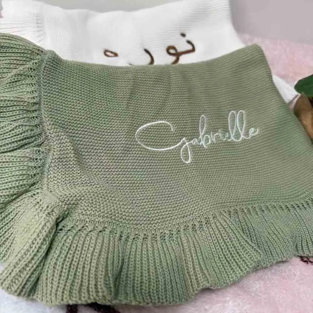 Children Ruffle Edge Woolen Blanket, Personalized Name Soft Cotton Knitted Blanket，Custom Children Home Bed Blanket，Newborn Gift