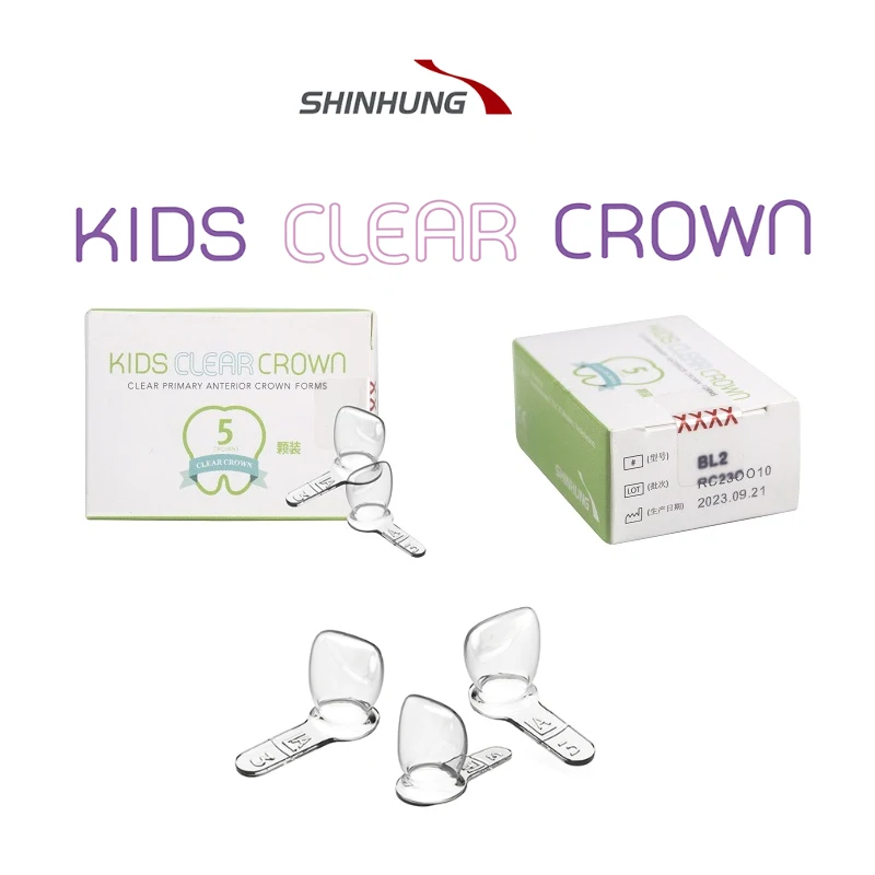 5Pcs/Box SHINHUNG Kids Clear Primary Anterior Crown Dental Kids Anterior Transparent Preformed Deciduous Crowns Form-pedo