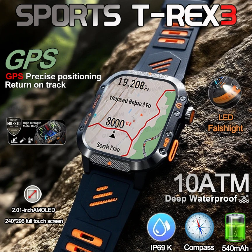 

2025 New Outdoor Sport GPS Position Smart Watch Men 10ATM Waterproof Compass Altimeter Bluetooth calling Fitness Smart Watch