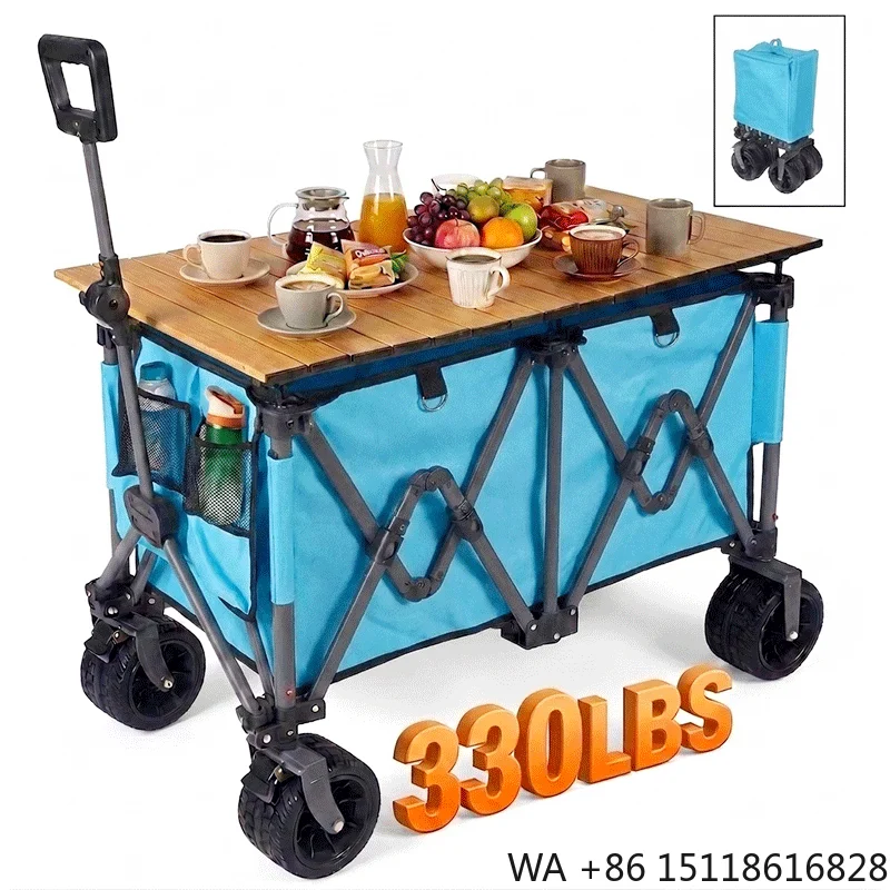 Hot Selling Adjustable Folding Wagon Cart Outdoor Picnic Camping Cart with Table Canopy