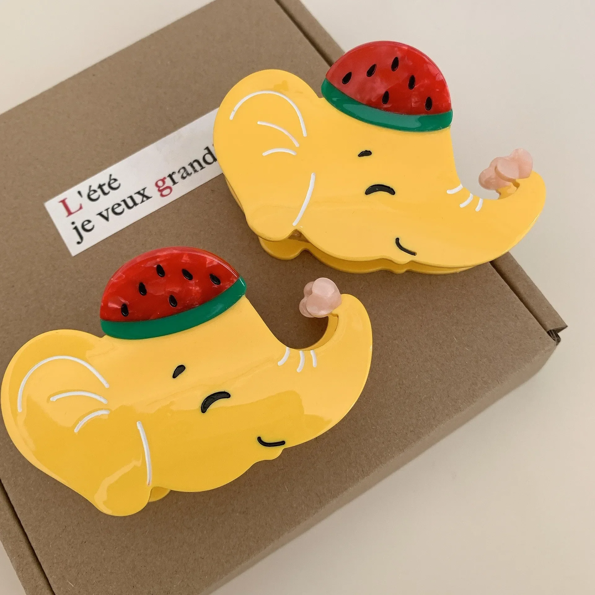 BYL New Cartoon Animal Yellow Watermelon Hat Elephant Gripper Acetate Hair Claw Cute Disc Hair Crab Clip Female Hair Accessories