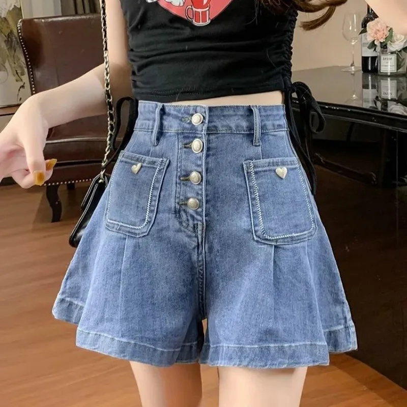 Women's Denim Shorts Blue High Waist Wide Female Short Jeans Pants Wholesale Jorts Aesthetic Kpop Offer Original Hot Hot Casual