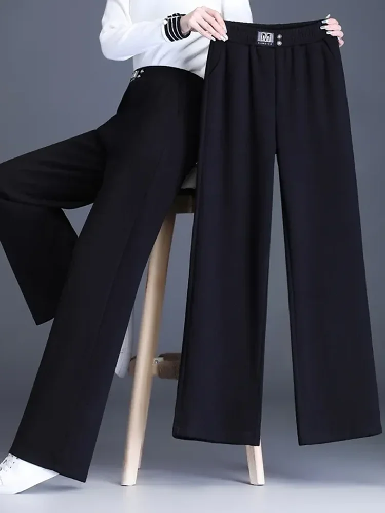 شتاء دافئ فضفاض رشاقته مستقيم السراويل مرونة عالية الخصر المخملية اصطف واسعة الساق Pantalones ملابس ثلج غير رسمية الصلبة كالكا XQ53